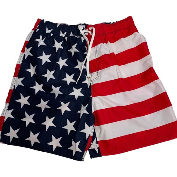 Faded Glory Swim Trunks Board Shorts M Red White Blue Flag Mesh Brief Pockets - Picture 1 of 7